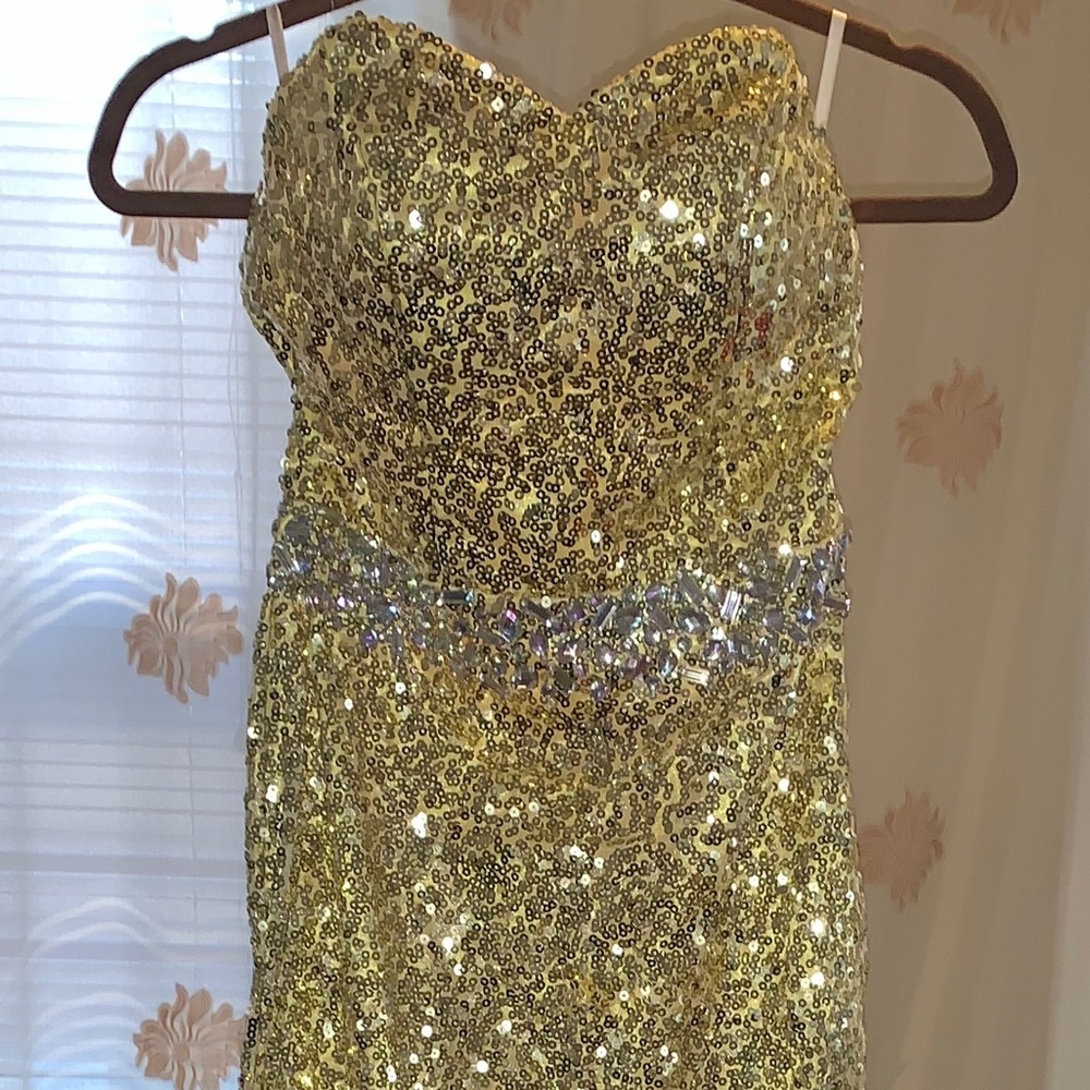 Gold sparkle long prom dress